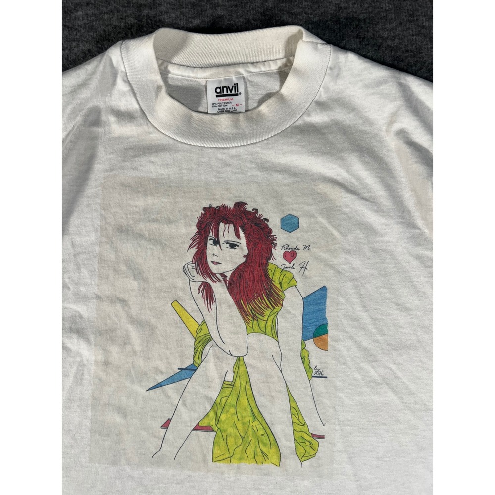 Vintage 80s Anvil Pop Art Abstract Woman T-Shirt White Single Stitch Medium USA